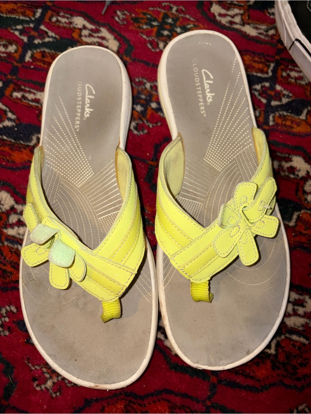 Clarks Yellow Floral Cloudsteppers Thong Sandals